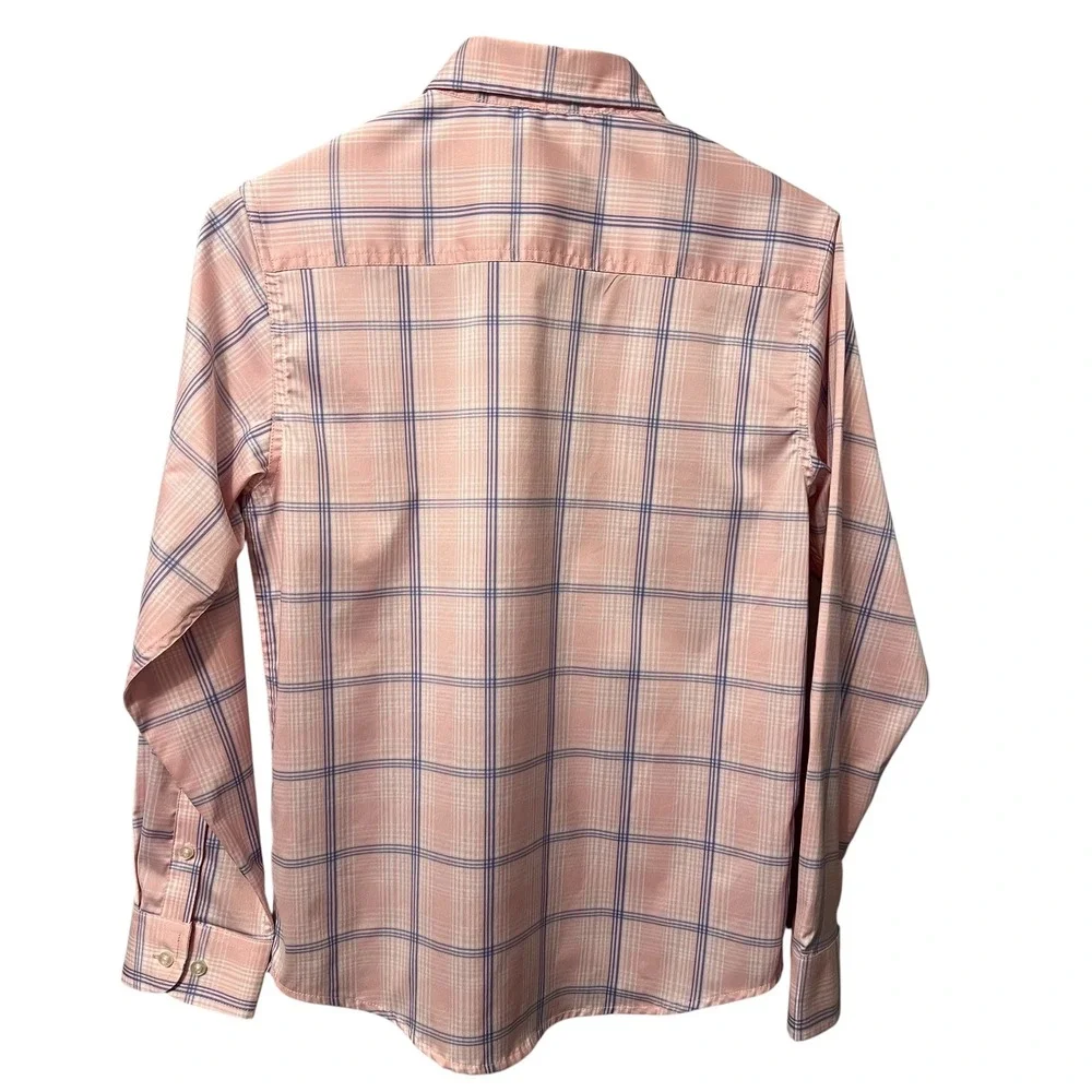 IZOD Long Sleeve Button‎ Down Shirt Pink Blue Plaid Stretch Preppy Boys L 14-16